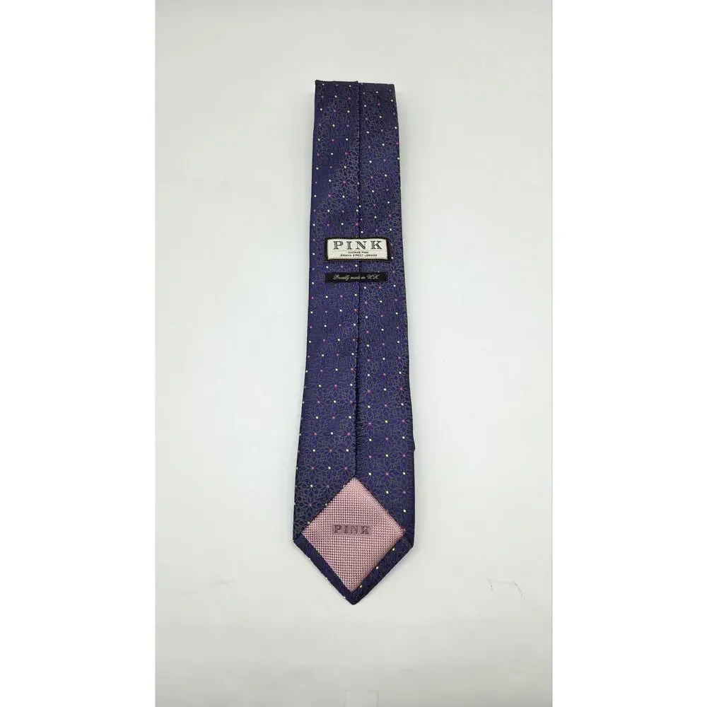 Thomas Pink 100% Silk‎ Tie Purple With Red And Yellow Dots